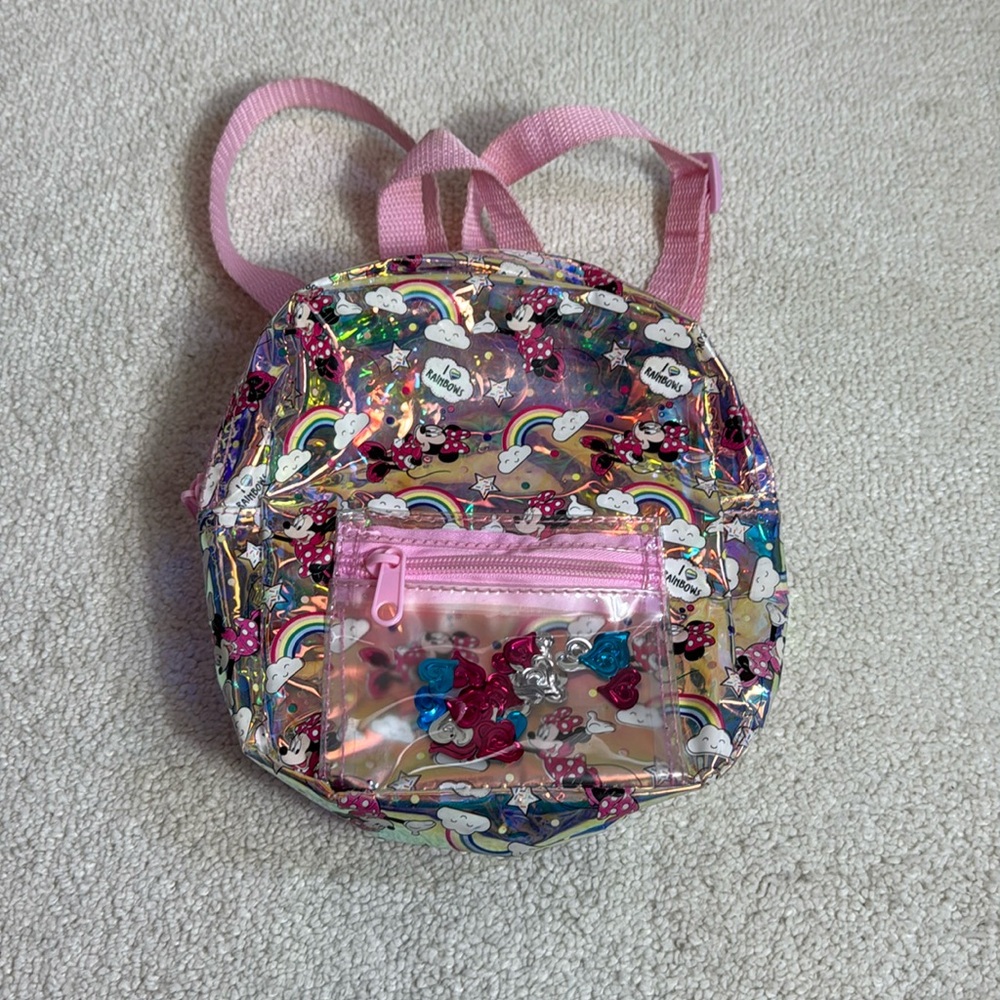 Disney Pink Clear Mini Backpack with Rainbow & Minnie Print